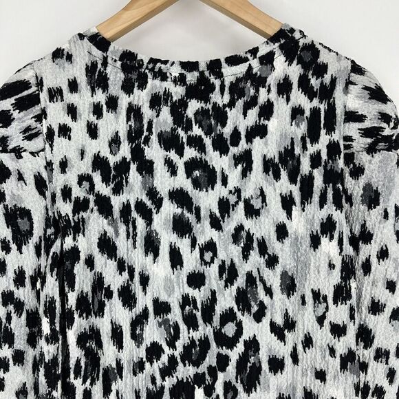 LOFT Top Size Small Gray Animal Print Shirt Long Puff Sleeve Stretch Leopard - Picture 7 of 9
